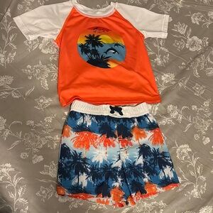 💕 (4/$15) Orange and White Beach Graphic Swimsuit